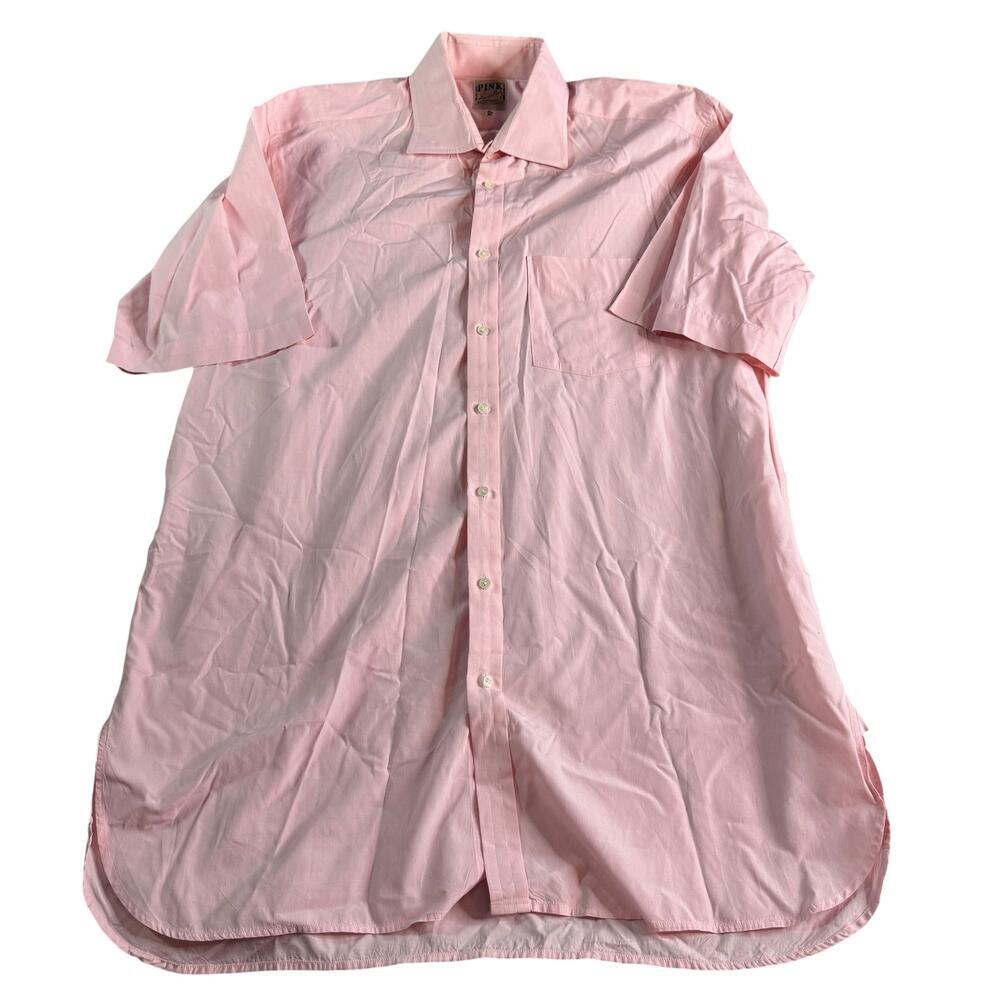 Thomas Pink London Pink Micro Check Dress Shirt 16.5 Short Sleeve Cotton